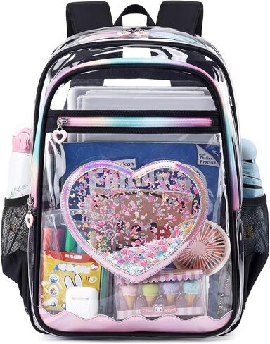 Clear Backpack, Heavy Duty Thick TPU Clear Bookbag, Transparent Bookbag Stadium Events, See Through Large Ergonomic Backpack for School Kids Girls Women Travel Security College Concert, Pink in Saudi Arabia
