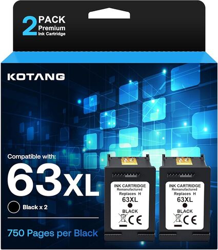 خراطيش حبر 63XL بديلة لـ HP 63 (أسود 2-Pack) تعمل مع DeskJet 1110 1111 1112 2130 2131 2132 2133 3630 3631 3632 ENVY 4511 4512 4513 4516 4517 4520 4522 4523 4524 4525 4526 4527 4528 in Kuwait