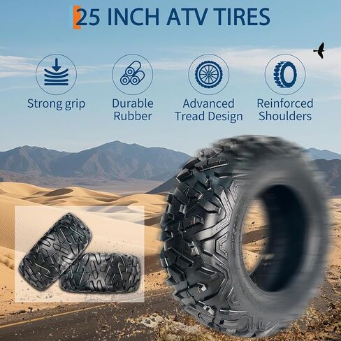 مجموعة إطارات 25x8-12 ATV/UTV مكونة من 2، إطارات 6 طبقات لجميع التضاريس مع مداس 18 مم لركوب الطين والرمال والممرات، إطارات بدون أنبوب 25x8x12 لنماذج ATV وUTV in Kuwait