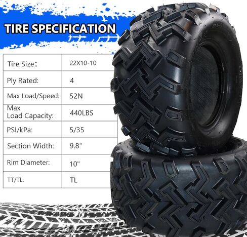 إطارات 22X10-10 ATV، جميع التضاريس 4PR، TL QD115، إطارات ذات قدرة على جميع التضاريس، مصممة للممرات والطين والرمال (عبوة من قطعتين، بدون أنبوب) in Kuwait
