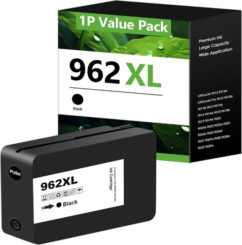 خراطيش حبر 962XL بديلة لخراطيش الحبر HP 962XL Combo Pack 962 XL تعمل لطابعة Officejet Pro 9015e 9010 9025e 9015 9025 9018e 9025e 9020 (1 أسود) in Kuwait