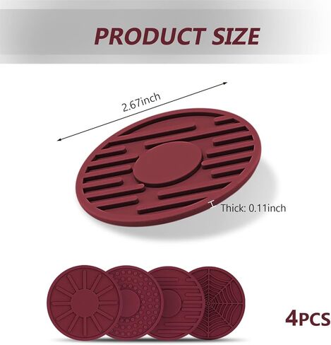 حامل أكواب من cueclue 4 قطع لأكواب السيارة، 2.67 بوصة من السيليكون المضاد للانزلاق لحامل أكواب السيارة، تصميم مخطط على شكل نقطة عنكبوتية من الشمس، ملحقات داخلية للسيارات (أحمر خمري) in Kuwait