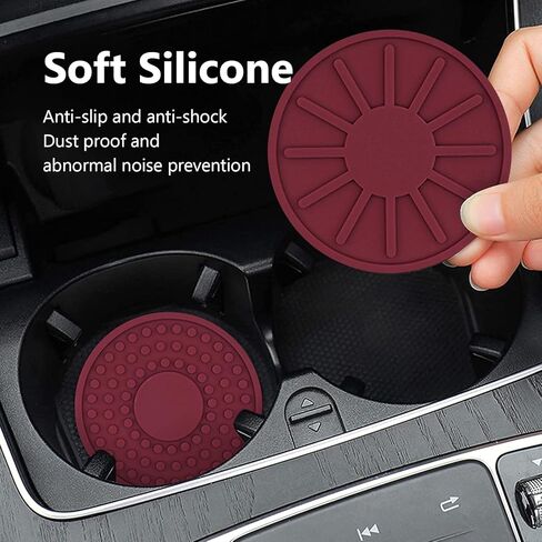 حامل أكواب من cueclue 4 قطع لأكواب السيارة، 2.67 بوصة من السيليكون المضاد للانزلاق لحامل أكواب السيارة، تصميم مخطط على شكل نقطة عنكبوتية من الشمس، ملحقات داخلية للسيارات (أحمر خمري) in Kuwait