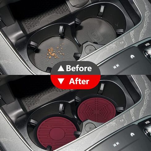 حامل أكواب من cueclue 4 قطع لأكواب السيارة، 2.67 بوصة من السيليكون المضاد للانزلاق لحامل أكواب السيارة، تصميم مخطط على شكل نقطة عنكبوتية من الشمس، ملحقات داخلية للسيارات (أحمر خمري) in Kuwait