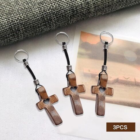 3 PCS Christian Cross Keychain for Women,Wooden Pocket Cross Fidget Keychain for Men,Anxiety Relief Religious Gifts in Kuwait
