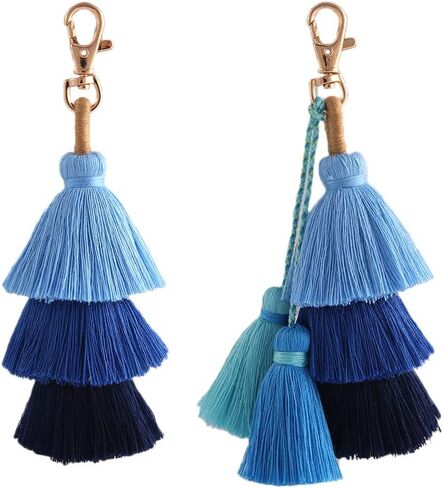 سلسلة مفاتيح ملونة على شكل حقيبة شرابة - سلاسل مفاتيح لطيفة بوهيمية مصنوعة يدويًا للنساء، سلسلة مفاتيح محفظة يد in Kuwait