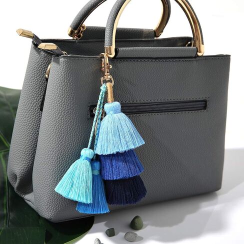 سلسلة مفاتيح ملونة على شكل حقيبة شرابة - سلاسل مفاتيح لطيفة بوهيمية مصنوعة يدويًا للنساء، سلسلة مفاتيح محفظة يد in Kuwait