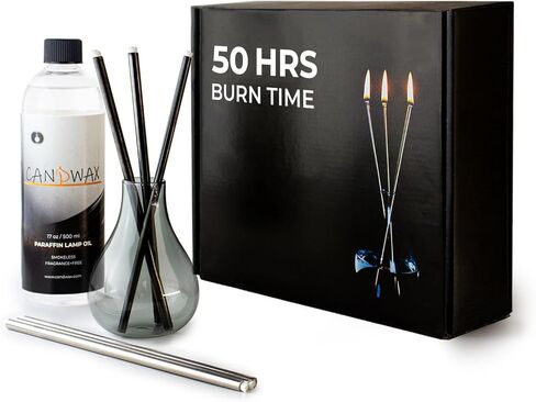 شمعة كاندواكس قابلة لإعادة الملء - مجموعة هدايا شموع زيتية زجاجية مع زجاجة بارافين سائلة 17oz، قمع ومجموعتين من الفتائل المعدنية باللونين الذهبي والفضي - شمعة أبدية مثالية كشموع تزيينية in Kuwait