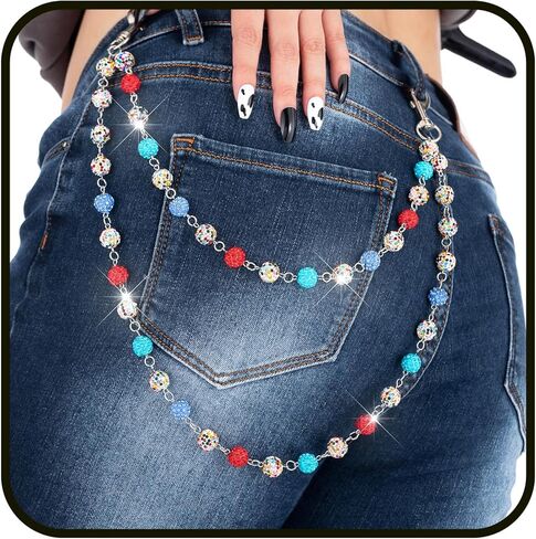 Ursumy Rhinestone Hip Hop Pants Chain for Men Women Layered Pearl Pocket Chains for Girls Colorful Keychain Chain in Saudi Arabia
