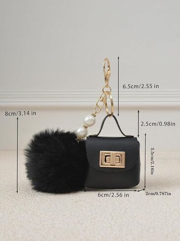 Mini PU Coin Purse Keychain with Plush Ball Decorative Bag Charm for Women in Saudi Arabia