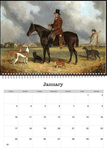 2026 Wall Calendar [13 pages 8"x12"] Equestrian Traditions ~ Traditional English equestrian portraits featuring racehorses riders and hounds painted in formal early 19th-century realistic style in Saudi Arabia
