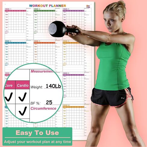 Large Dry Erase Workout Calendar For Wall, 24 X 36 Inch Reusable 12 Week Weight Loss Tracker Chart, Lightweight Gym Whiteboard Poster For Tracking Exercise, Body's Measurement & Circumference in Kuwait
