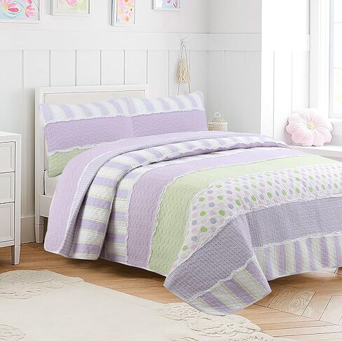 Cozy Line Home Fashions Light Pink Blue Coral White Ruffle 100% Cotton Reversible Girl Quilt Bedding Set, Reversible Coverlet Bedspread (Shabby Chic, Queen - 3 Piece) in Saudi Arabia