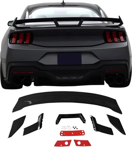IKON MOTORSPORTS، جناح صندوق السيارة متوافق مع 2024-2026 Ford Mustang 7th Gen S650 كوبيه/قابل للتحويل، لا يناسب GTD، طراز الحصان الداكن اللامع الأسود ABS البلاستيك الخلفي غطاء صندوق السيارة الخلفي شفة الجناح in Saudi Arabia