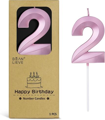 BEAN LIEVE 2.76 Inch Silver Number Candle 4 - Elegant Diamond-Cut Number Birthday Candles,Birthday Cake Topper for Wedding, Anniversary, Birthday Party Decor in Kuwait