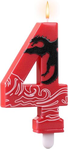 Lounsweer Dragon Anime Themed Number 4 Candles, 4th Birthday Numbers Cake Candles, Red Black Western Dragon Decor Cake Topper for Cartoon Anime Movie Themed Birthday Decor, 3 Inch in Saudi Arabia