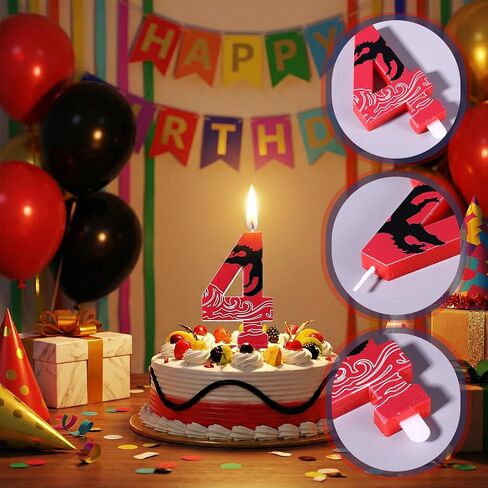 Lounsweer Dragon Anime Themed Number 4 Candles, 4th Birthday Numbers Cake Candles, Red Black Western Dragon Decor Cake Topper for Cartoon Anime Movie Themed Birthday Decor, 3 Inch in Saudi Arabia
