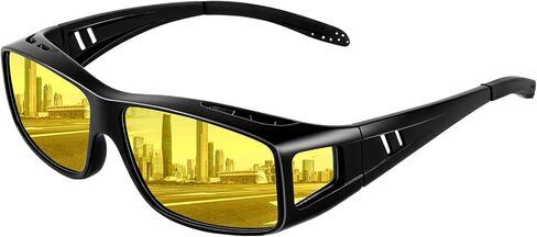 Anti Glare Polarized Night Driving Glasses，Fit Over Prescription Eyeglasses for Men Women,Yellow Lens Enhanced Night Vision Clarity in Kuwait