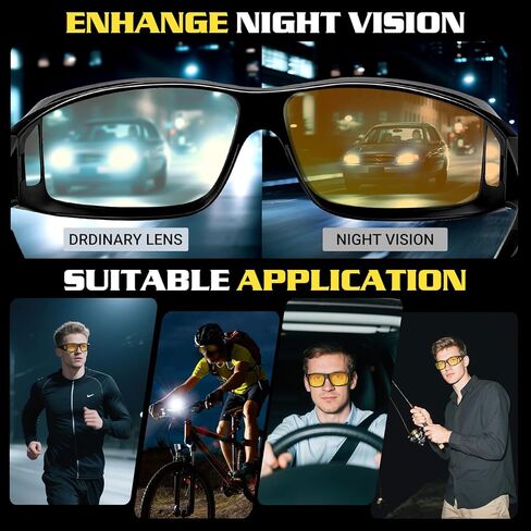 Anti Glare Polarized Night Driving Glasses，Fit Over Prescription Eyeglasses for Men Women,Yellow Lens Enhanced Night Vision Clarity in Kuwait