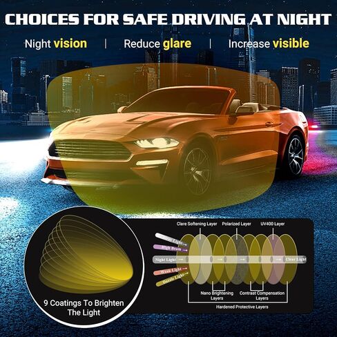 Anti Glare Polarized Night Driving Glasses，Fit Over Prescription Eyeglasses for Men Women,Yellow Lens Enhanced Night Vision Clarity in Kuwait