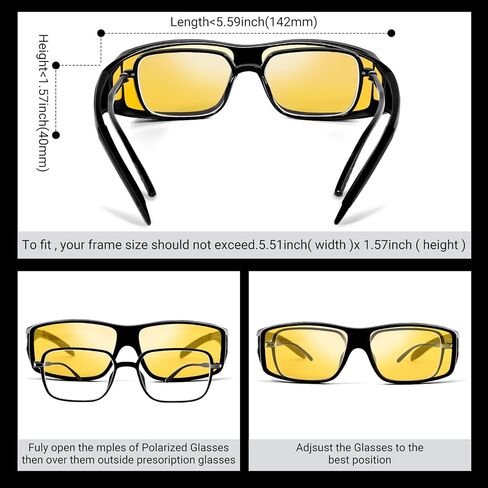 Anti Glare Polarized Night Driving Glasses，Fit Over Prescription Eyeglasses for Men Women,Yellow Lens Enhanced Night Vision Clarity in Kuwait