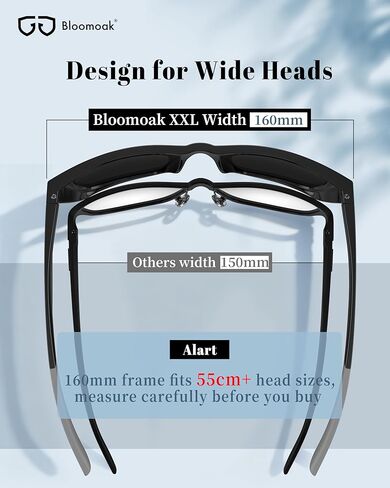 نظارة شمسية بلوموك برأس كبير للرجال، نظارات شمسية مستقطبة عريضة جدًا مقاس XXL مقاس 160 مم، إطار ملائم TR90 بدون قرصة، عدسات مطلية بالزيوت، مضادة للانزلاق، مضادة للوهج، حماية من الأشعة فوق البنفسجية 400 in Kuwait