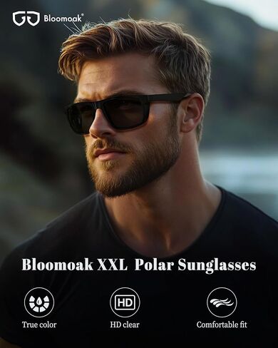 نظارة شمسية بلوموك برأس كبير للرجال، نظارات شمسية مستقطبة عريضة جدًا مقاس XXL مقاس 160 مم، إطار ملائم TR90 بدون قرصة، عدسات مطلية بالزيوت، مضادة للانزلاق، مضادة للوهج، حماية من الأشعة فوق البنفسجية 400 in Kuwait