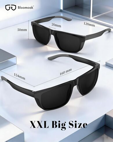 نظارة شمسية بلوموك برأس كبير للرجال، نظارات شمسية مستقطبة عريضة جدًا مقاس XXL مقاس 160 مم، إطار ملائم TR90 بدون قرصة، عدسات مطلية بالزيوت، مضادة للانزلاق، مضادة للوهج، حماية من الأشعة فوق البنفسجية 400 in Kuwait