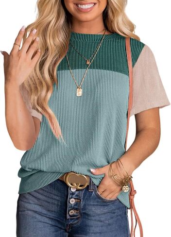 Long Sleeve Shirts for Women Casual Lightweight Sweaters Color Block Striped Tunic Tops in Saudi Arabia