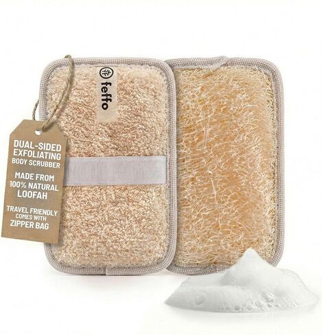 Natural Loofah Sponge for Body Scrub, Exfoliating Body Scrubber & Loofah with Handle, Exfoliating Pads, Loofah for Women, Men & Kids (2 Count - 1 Pack, Oval) in Kuwait