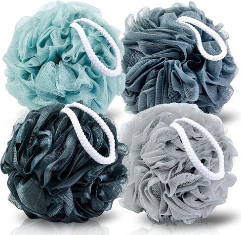 Loofah Sponge XXL-100g 4 Pack, Bath Sponge Soft Mesh Shower Puff Loofah for Men, Exfoliating Body Scrubber for Women, Shower Accessories (Black) in Kuwait