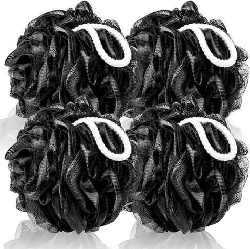 Loofah Sponge XXL-100g 4 Pack, Bath Sponge Soft Mesh Shower Puff Loofah for Men, Exfoliating Body Scrubber for Women, Shower Accessories (Black) in Saudi Arabia
