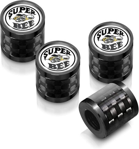 iPick Image for Dodge Super-Bee in White on Real Carbon Fiber Barrel Black Aluminum Tire Valve Stem Caps in Saudi Arabia