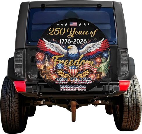 ThangPham Shop Patriotic USA Flag 250th Anniversary Spare Tire Cover with/Without Backup Camera Hole – Freedom Celebration Vehicle Wheel Protector in Saudi Arabia
