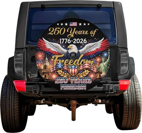 ThangPham Shop Patriotic USA Flag 250th Anniversary Spare Tire Cover with/Without Backup Camera Hole – Freedom Celebration Vehicle Wheel Protector in Saudi Arabia