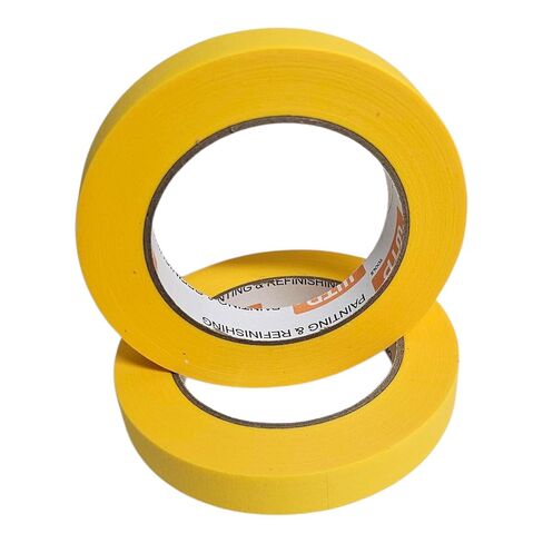 شريط قناع صناعة السيارات MTE18-12 للطلاء وإعادة التشطيب، لون أصفر، عرض 3/4 بوصة، طول 55 ياردة، عبوة من 12 قطعة - مقاومة لدرجات الحرارة العالية - بدون بقايا in Kuwait