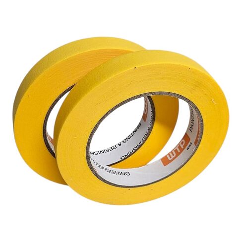 شريط قناع صناعة السيارات MTE18-12 للطلاء وإعادة التشطيب، لون أصفر، عرض 3/4 بوصة، طول 55 ياردة، عبوة من 12 قطعة - مقاومة لدرجات الحرارة العالية - بدون بقايا in Kuwait