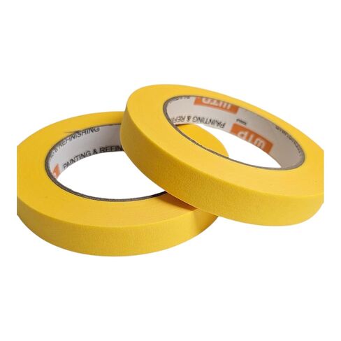 شريط قناع صناعة السيارات MTE18-12 للطلاء وإعادة التشطيب، لون أصفر، عرض 3/4 بوصة، طول 55 ياردة، عبوة من 12 قطعة - مقاومة لدرجات الحرارة العالية - بدون بقايا in Kuwait