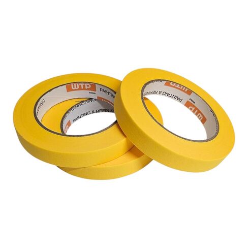 شريط قناع صناعة السيارات MTE18-12 للطلاء وإعادة التشطيب، لون أصفر، عرض 3/4 بوصة، طول 55 ياردة، عبوة من 12 قطعة - مقاومة لدرجات الحرارة العالية - بدون بقايا in Kuwait