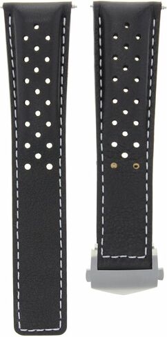 Ewatchparts Leather Watch Band Strap Smooth 20mm Compatible With Tag Heuer Carrera CV2010 Watch Black With White Stitching in Saudi Arabia