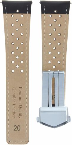 Ewatchparts Leather Watch Band Strap Smooth 20mm Compatible With Tag Heuer Carrera CV2010 Watch Black With White Stitching in Saudi Arabia
