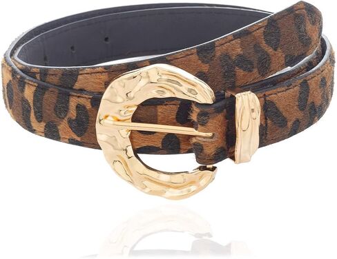 Leopard Print Waist Belt Gold Buckle Studded Belt Fashion Faux Leather Belts for Women in Kuwait