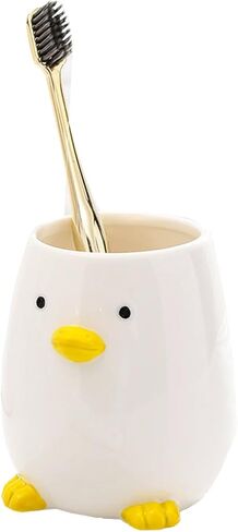 Ceramic Duck Toothbrush Cup for Kid Pencil Holder for Desk Cute Duck Makeup Brush Cute Animal Cup Fit for Office School Home, Yellow (3.93" H) in Kuwait