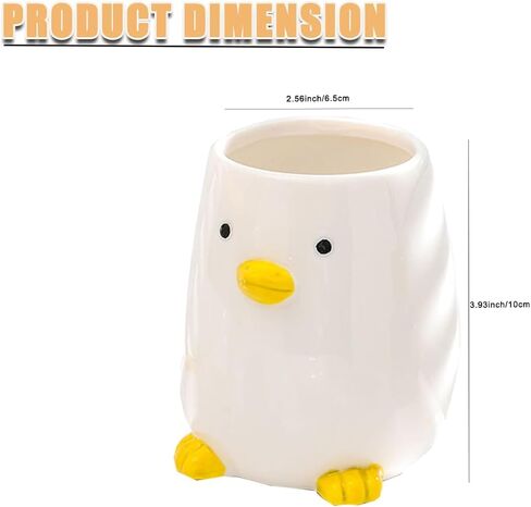 Ceramic Duck Toothbrush Cup for Kid Pencil Holder for Desk Cute Duck Makeup Brush Cute Animal Cup Fit for Office School Home, Yellow (3.93" H) in Kuwait