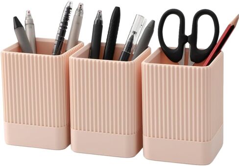 3 Pack Aesthetic Pen Holder for Desk-Sturdy Plastic Pencil Holder - Stylish Makeup Brushes Cup for Women Girls - Cute and Functional Desk Organizer for Office Supplies - Modern Office Decor Pen Cup in Kuwait