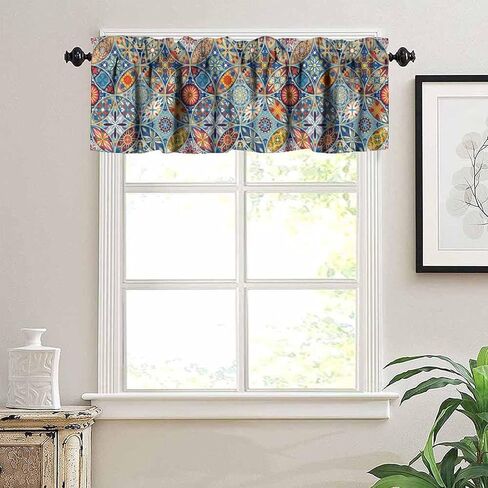 Boho Floral Valance Curtain Colorful Bohemian Mandala Rod Pocket Valance Window Treatments Short Curtains for Kitchen Living Room Bathroom Farmhouse Decor 54x18inch in Saudi Arabia