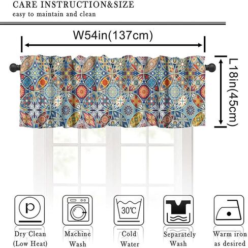 Boho Floral Valance Curtain Colorful Bohemian Mandala Rod Pocket Valance Window Treatments Short Curtains for Kitchen Living Room Bathroom Farmhouse Decor 54x18inch in Saudi Arabia
