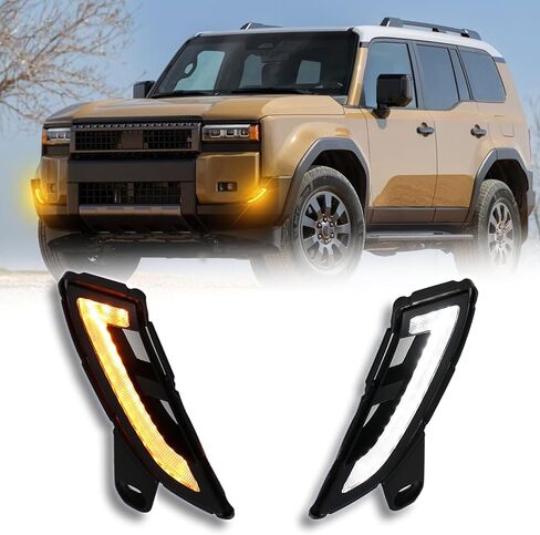 Switchback أبيض / كهرماني LED ضوء الضباب الأمامي DRL / ميزة ضوء إشارة الانعطاف المتوافقة مع Toyota Land Cruiser 2024 2025 الإصدار الأول والقاعدة، Prado 250 LC250 J250 in Saudi Arabia