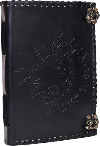 Sun & Moon Emboss journal, 240 Pages journal, Vintage Journal, Sun moon Journal, Leather Sketchbook, Leather Notebook, Leather Journal for Men, Leather Journal for Women (10 x 7 Inch, Black) in Kuwait