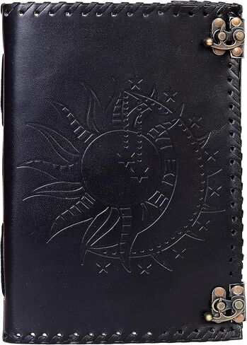 Sun & Moon Emboss journal, 240 Pages journal, Vintage Journal, Sun moon Journal, Leather Sketchbook, Leather Notebook, Leather Journal for Men, Leather Journal for Women (10 x 7 Inch, Black) in Kuwait